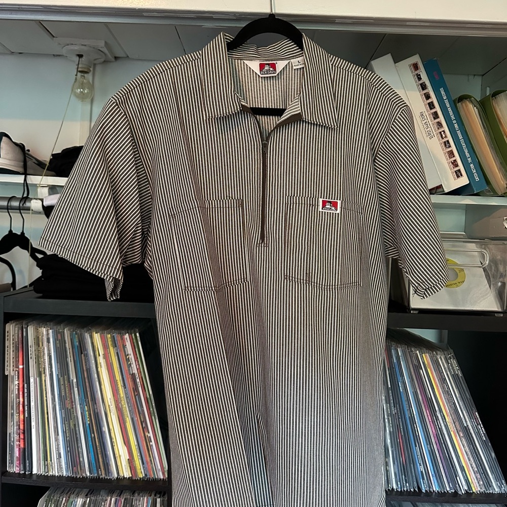 Men's Green & White half zip Ben Davis